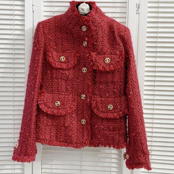women's jackets arrival red small fragrance tweed jacket women stand collar single breasted short winter outerwear, Black;brown 
women's jackets arrival red small fragrance tweed jacket women stand collar single breasted short winter outerwear, Black;brown