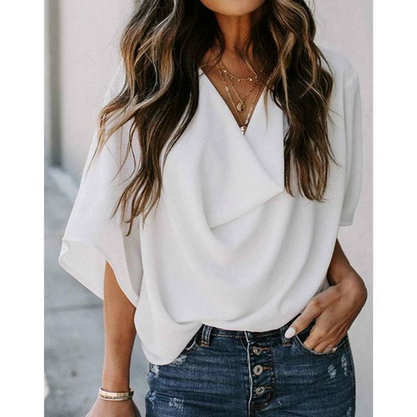 women summer casual blouse solid color v-neck loose style ladies female fashion beach blusas clothes xxl, White
women summer casual blouse solid color v-neck loose style ladies female fashion beach blusas clothes xxl, White