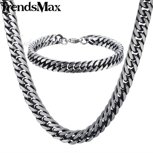 trendsmax jewelry set mens necklace bracelet stainless steel chain gunmetal double curb cuban rombo link 225, Silver
trendsmax jewelry set mens necklace bracelet stainless steel chain gunmetal double curb cuban rombo link 225, Silver