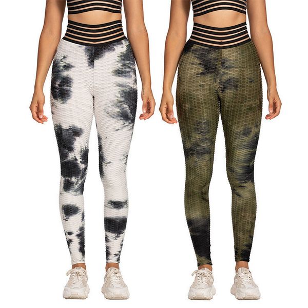 women's leggings high waist fitness exercise yoga tie dye pants, Black