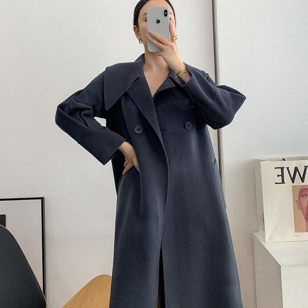 women's wool & blends 2021 winter woolen cloth coat lapels, female single row two grain of buckle temperament type double, Black
women's wool & blends 2021 winter woolen cloth coat lapels, female single row two grain of buckle temperament type double, Black