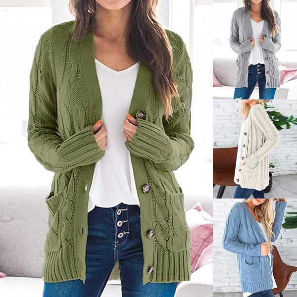 women winter solid color buttons pockets braid knitted sweater coat cardigan, White;black
women winter solid color buttons pockets braid knitted sweater coat cardigan, White;black