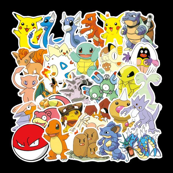 Wholesale 100 Pcs/set Cartoon Po Ke Graffiti Sticker Personality Luggage Diy Stickers Squirtle Firedragon Pvc Wall Stickers Bag Toys By15