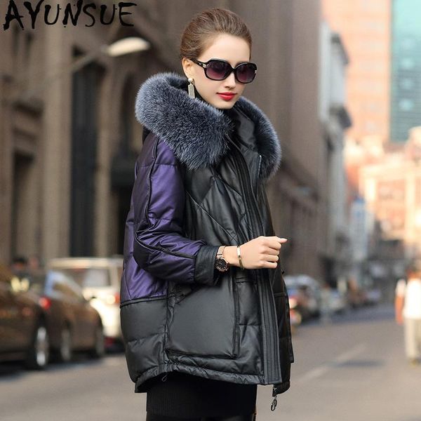 women's leather & faux ayunsue real jacket winter coat women fur collar warm down genuine sheepskin chaqueta mujer 619048, Black
women's leather & faux ayunsue real jacket winter coat women fur collar warm down genuine sheepskin chaqueta mujer 619048, Black