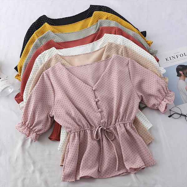 chic women chiffon shirt kawaii polka dot butterfly sleeve summer shirt korean casual v neck ladies button lace up shirt, White
chic women chiffon shirt kawaii polka dot butterfly sleeve summer shirt korean casual v neck ladies button lace up shirt, White