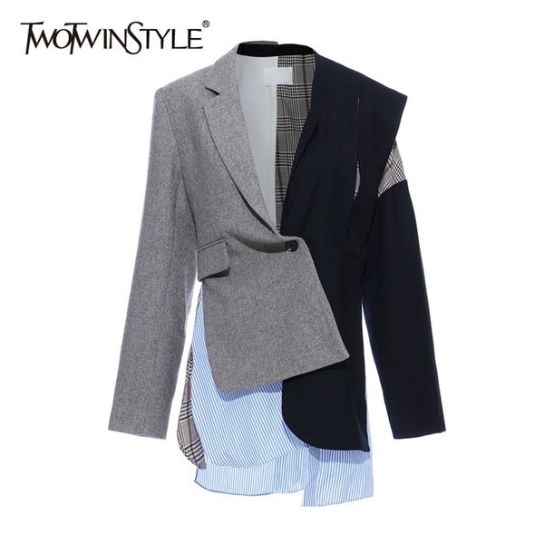 twotwinstyle casual patchwork asymmetrical women blazer notched long sleeve irregular hit color suits female fashion clothes new lj201021, White;black
twotwinstyle casual patchwork asymmetrical women blazer notched long sleeve irregular hit color suits female fashion clothes new lj201021, White;black