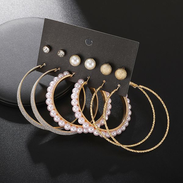 jewelry temperament diamond inlaid pearl frosted large fashion combination earrings set, Silver
jewelry temperament diamond inlaid pearl frosted large fashion combination earrings set, Silver