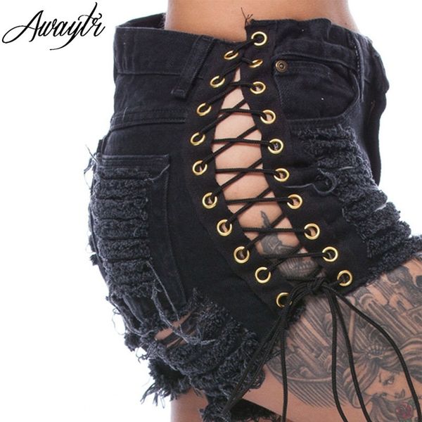 vintage lace up high waist denim shorts women broken hole loose short jeans punk summer fashion short pants c3792 y200822, White;black
vintage lace up high waist denim shorts women broken hole loose short jeans punk summer fashion short pants c3792 y200822, White;black