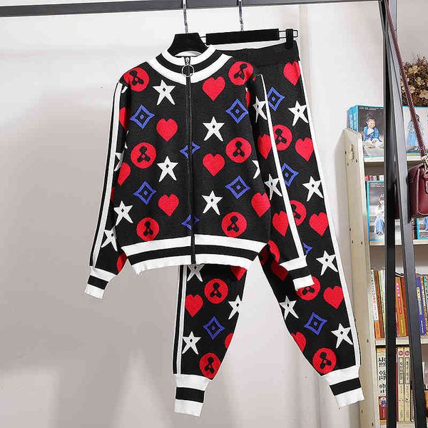women's two piece pants autumn women tracksuit jacquard loose-fitting long-sleeved zipper knit cardigan sweater+skinny knitted two-piec, White
women's two piece pants autumn women tracksuit jacquard loose-fitting long-sleeved zipper knit cardigan sweater+skinny knitted two-piec, White