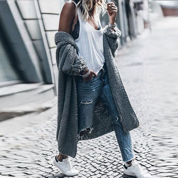 european and american independent station sweater cardigan thickened autumn winter sweater womens solid color loose casual jacket one piece, White
european and american independent station sweater cardigan thickened autumn winter sweater womens solid color loose casual jacket one piece, White