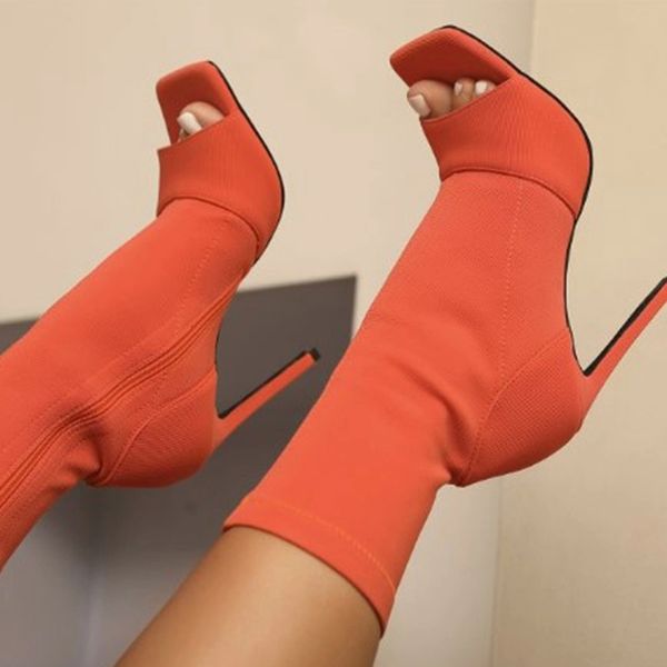 women's peep toe ankle sock boots cut out spring autumn female stretch fabric elastic woman high heels ladies breathable fashion #jv7l, Black
women's peep toe ankle sock boots cut out spring autumn female stretch fabric elastic woman high heels ladies breathable fashion #jv7l, Black