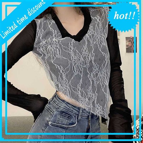 2021 wind autumn winter new women's wear color contrast slim v-neck fashion mesh splicing long sleeve t-shirt, White
2021 wind autumn winter new women's wear color contrast slim v-neck fashion mesh splicing long sleeve t-shirt, White