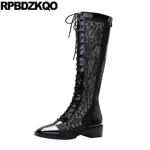 chunky patent leather slim bridal lace mesh square toe white wedding boots british summer shoes knee high sandals women up long1, Black
chunky patent leather slim bridal lace mesh square toe white wedding boots british summer shoes knee high sandals women up long1, Black