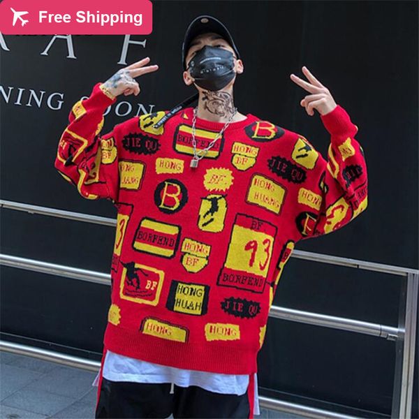 hip hop men trend to pattern crewneck-embroidered knit men's fashionable women's jumpers sweater, Tan;black
hip hop men trend to pattern crewneck-embroidered knit men's fashionable women's jumpers sweater, Tan;black