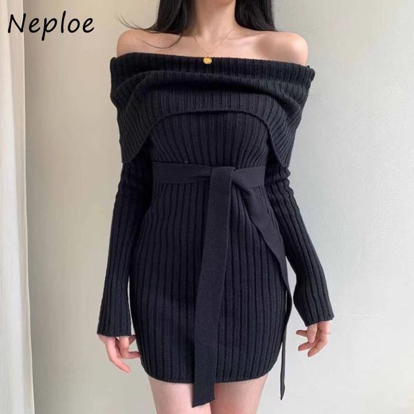 neploe slash neck slim fit bodycon dress 2021 fashion elegant vestidos chic drawstring slim waist knitted dresses women y0118, Black;gray
neploe slash neck slim fit bodycon dress 2021 fashion elegant vestidos chic drawstring slim waist knitted dresses women y0118, Black;gray