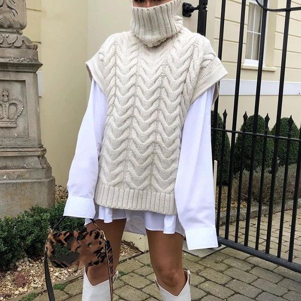 beige sleeveless turtleneck women thick knited shrug sweaters casual loose oversized autumn winter pullovers jumpers, White
beige sleeveless turtleneck women thick knited shrug sweaters casual loose oversized autumn winter pullovers jumpers, White