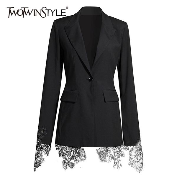 twotwinstyle patchwork embroidery lace blazer for women notched collar long sleeve tunic casual coats female 2020 autumn fashion lj201212, White;black
twotwinstyle patchwork embroidery lace blazer for women notched collar long sleeve tunic casual coats female 2020 autumn fashion lj201212, White;black