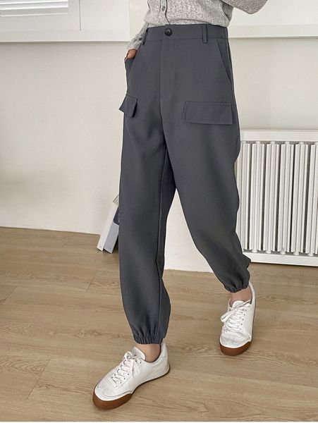 dazy high waist slit hem joggers i6zd#, Black;white