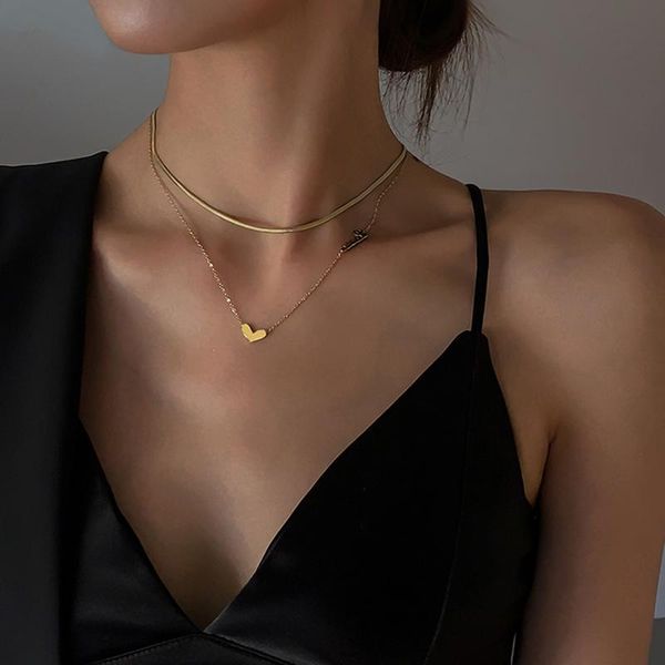 anesoa classic design heart shape charm pendant necklace gold clavicle chain chokers necklaces multilayer titanium steel jewelry, Silver
anesoa classic design heart shape charm pendant necklace gold clavicle chain chokers necklaces multilayer titanium steel jewelry, Silver