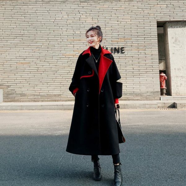 2020 autumn winter black red long women's windbreaker double-breasted lapel bandage wool blend women jacket coat
2020 autumn winter black red long women's windbreaker double-breasted lapel bandage wool blend women jacket coat