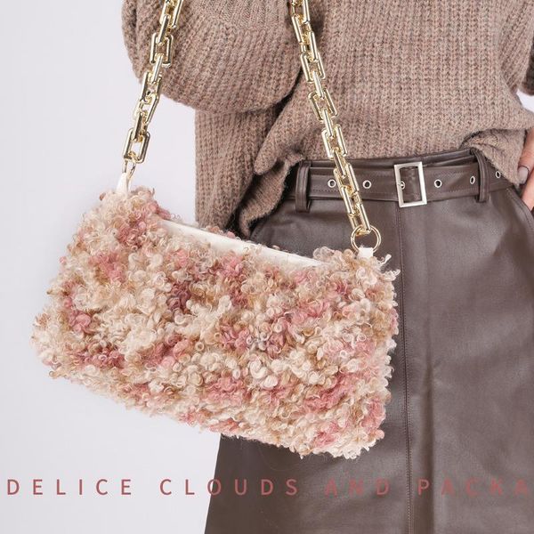 brand designer fur women's shoulder bag fashion chain handbag small hobos crossbody bag