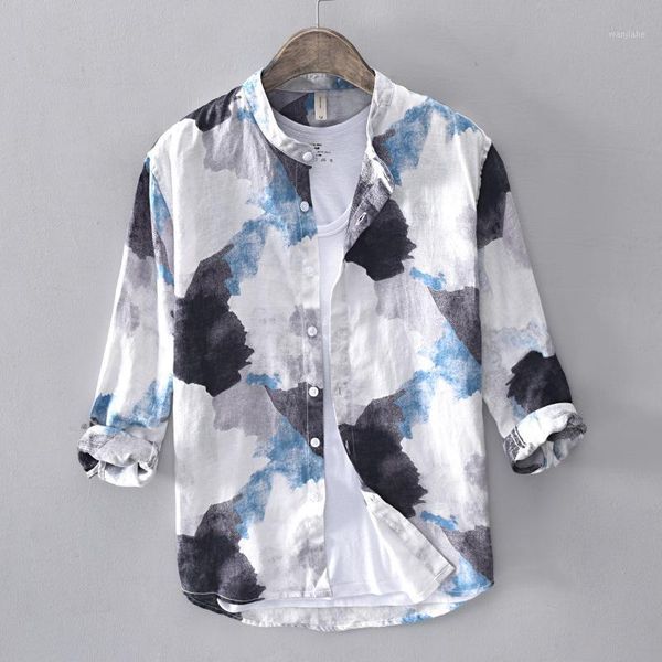 100%pure linen print shirt man casual three quarter sleeve fashion loose men's clothing y29361, White;black
100%pure linen print shirt man casual three quarter sleeve fashion loose men's clothing y29361, White;black
