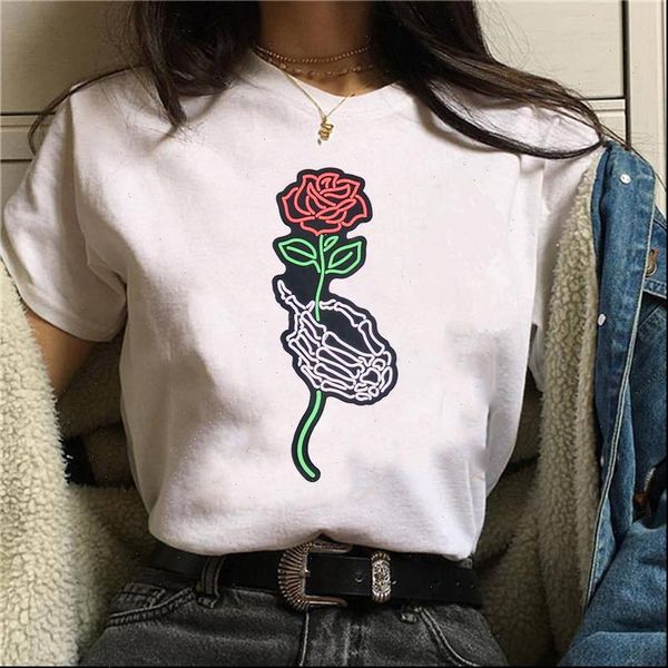 female tshirt women cartoon rose printed t shirt harajuku korean style short sleeves clothes summer, White
female tshirt women cartoon rose printed t shirt harajuku korean style short sleeves clothes summer, White