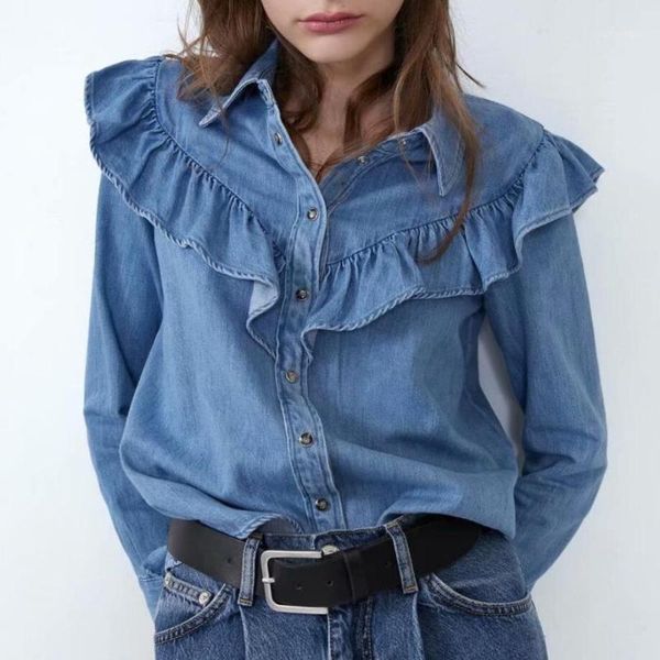 ruffles denim blouses and women 2020 new turn down collar long sleeve female shirt loose women's clothing r24521, White
ruffles denim blouses and women 2020 new turn down collar long sleeve female shirt loose women's clothing r24521, White