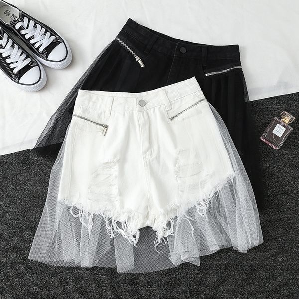women's summer ripped hole denim shorts fashion detachable mesh high waist jeans female trendy tassels mini cowboy shorts d345 y200822, White;black
women's summer ripped hole denim shorts fashion detachable mesh high waist jeans female trendy tassels mini cowboy shorts d345 y200822, White;black