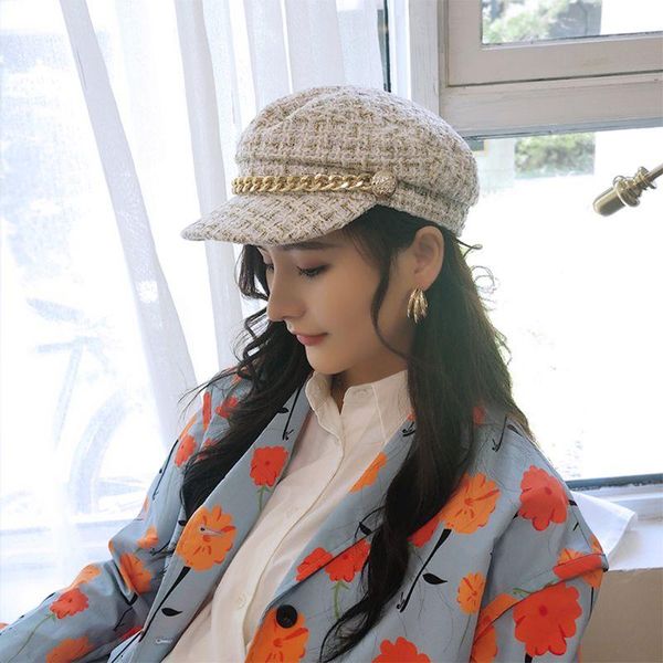 berets 2021 women hat vintage metal chain tweed winter retro flat warm hats female plaid youth cap, Blue;gray
berets 2021 women hat vintage metal chain tweed winter retro flat warm hats female plaid youth cap, Blue;gray