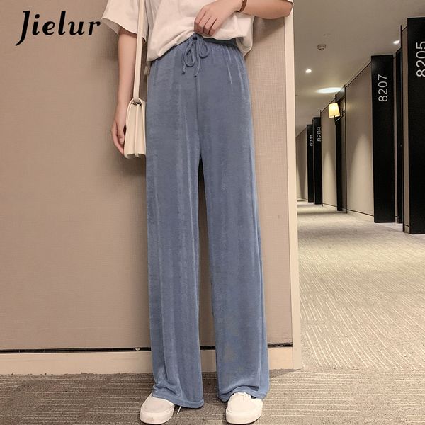 jielur women high waist pants summer ice silk knitted straight trousers loose casual long wide leg soild color pants femme 201109, Black;white
jielur women high waist pants summer ice silk knitted straight trousers loose casual long wide leg soild color pants femme 201109, Black;white