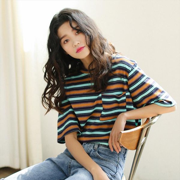 2021 summer women casual loose stripe printed t shirts ulzzang harajuku o neck short sleeve cozy student tee poleras mujer, White
2021 summer women casual loose stripe printed t shirts ulzzang harajuku o neck short sleeve cozy student tee poleras mujer, White