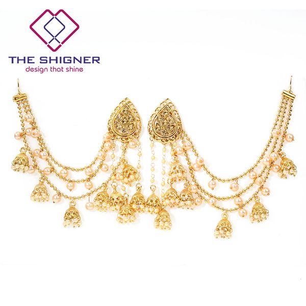 wholesale bahubali collection goldcolor with pearls kundan jhumka earrings with hair chain indian bollywood designer jewelry, Silver
wholesale bahubali collection goldcolor with pearls kundan jhumka earrings with hair chain indian bollywood designer jewelry, Silver