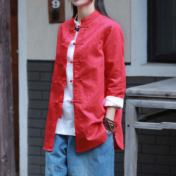 autumn 2020 new cotton and linen wear chine stand collar hand stitched coil button shirt women's coat, White
autumn 2020 new cotton and linen wear chine stand collar hand stitched coil button shirt women's coat, White