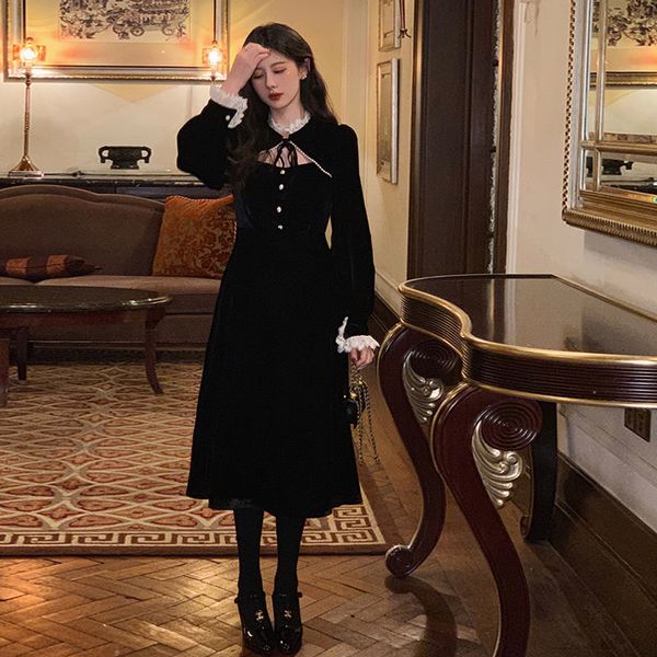 2021 new spring goth lolita women elegant retro patchwork hepburn party midi french high street korean designer d0zs, Black;gray
2021 new spring goth lolita women elegant retro patchwork hepburn party midi french high street korean designer d0zs, Black;gray