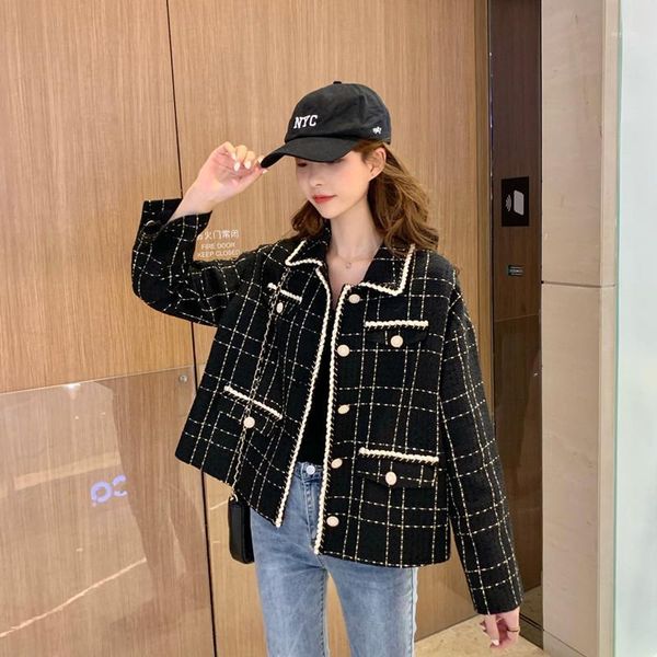 korean version wide-waisted pocket button casual short coat female 2020 autumn new plaid loose slim long-sleeve short coat1, Black;brown
korean version wide-waisted pocket button casual short coat female 2020 autumn new plaid loose slim long-sleeve short coat1, Black;brown