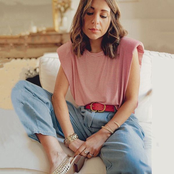 women's t-shirt 2021 spring and summer fashion sleeveless striped shoulder padded women casual loose pullovers female streetwear, White
women's t-shirt 2021 spring and summer fashion sleeveless striped shoulder padded women casual loose pullovers female streetwear, White