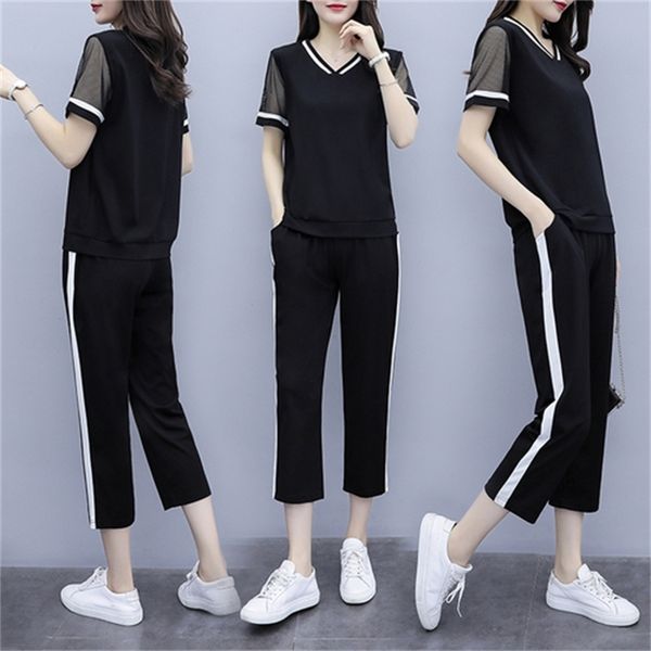 casual plus size female waistline workout pants of two garments summer femme deux pieces tracksuits 04s4, White
casual plus size female waistline workout pants of two garments summer femme deux pieces tracksuits 04s4, White
