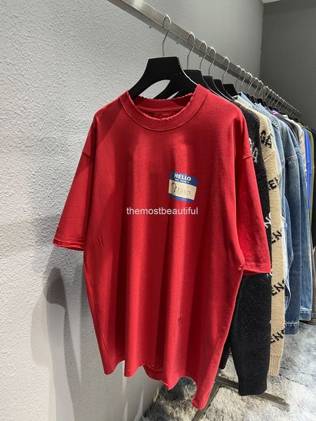 women's t-shirt spring and summer high version b home hello label printed round neck loose worn versatile men's women's same, White
women's t-shirt spring and summer high version b home hello label printed round neck loose worn versatile men's women's same, White