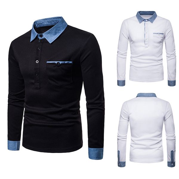2019 autumn denim patched men long sleeve casual shirts slim fit cotton men's polo shirt plus size, White;black
2019 autumn denim patched men long sleeve casual shirts slim fit cotton men's polo shirt plus size, White;black