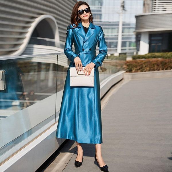 new autumn blue shiny coat women clothes fashion solid double breasted long windbreaker plus size slim casual trench coat t4701, Tan;black
new autumn blue shiny coat women clothes fashion solid double breasted long windbreaker plus size slim casual trench coat t4701, Tan;black