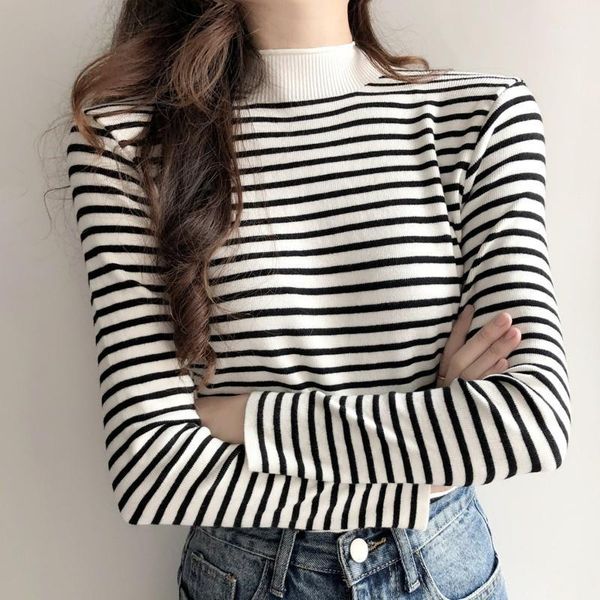 new ladies knitted striped sweater elegant high neck long sleeve versatile everyday soft korean women pullover1, White;black
new ladies knitted striped sweater elegant high neck long sleeve versatile everyday soft korean women pullover1, White;black