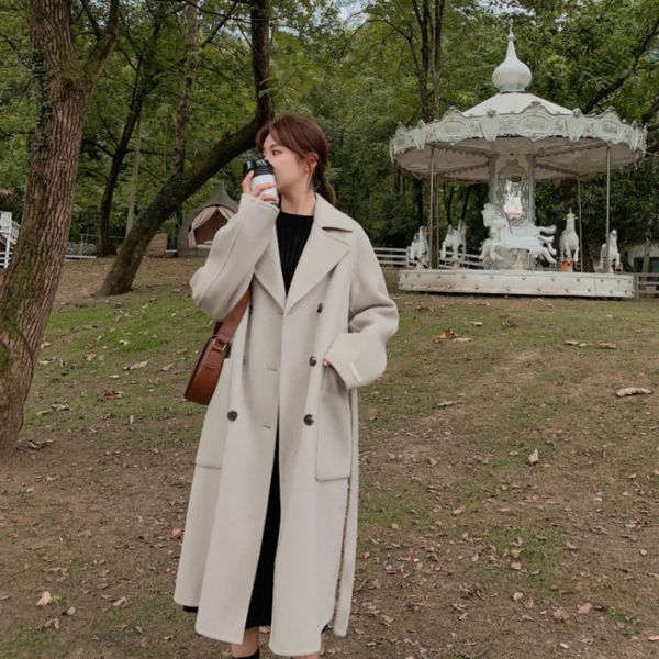 korean medium and long hepburn loose lace up woolen coat for women, Black
korean medium and long hepburn loose lace up woolen coat for women, Black