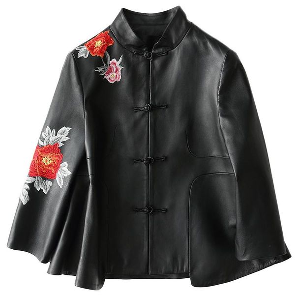 women's leather & faux flok style motorcyle biker retro womens sheepskin genuine short jackets floral flower female coats chaqueta de c, Black
women's leather & faux flok style motorcyle biker retro womens sheepskin genuine short jackets floral flower female coats chaqueta de c, Black