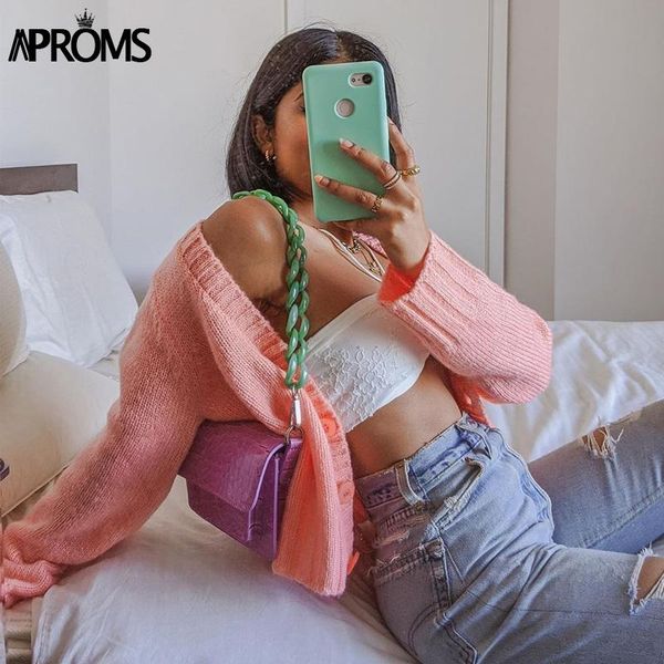 aproms elegant pink v-neck soft cardigans women autumn winter long sleeve knitted sweater high fashion outerwear jumper 2021, White
aproms elegant pink v-neck soft cardigans women autumn winter long sleeve knitted sweater high fashion outerwear jumper 2021, White