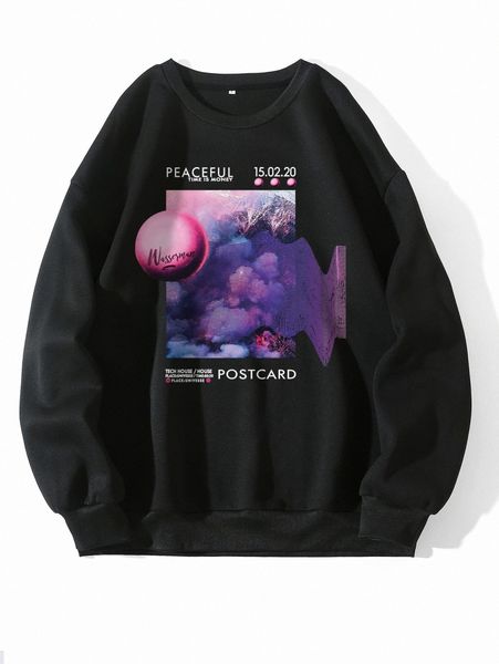 letter graphic thermal pullover g9f1#, White;black