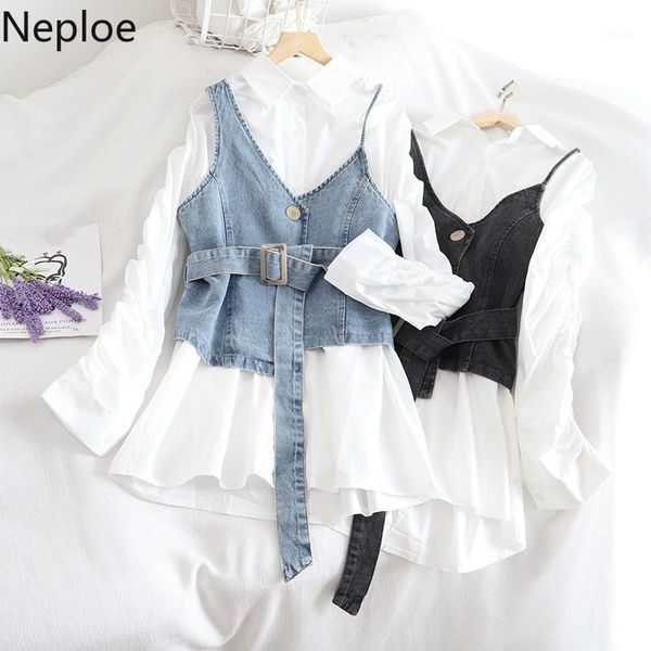 women's blouses & shirts neploe 2021 spring women sets white long sleeve medium-long blouse + demin belt slim waist bvest korean fashio
women's blouses & shirts neploe 2021 spring women sets white long sleeve medium-long blouse + demin belt slim waist bvest korean fashio
