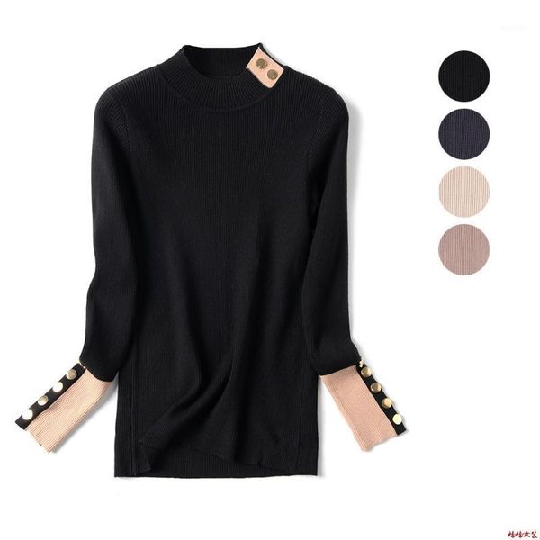 new 2021 women's knitted sweater fall winter casual contrast color korean women sweater button pullover turtleneck women1, White;black
new 2021 women's knitted sweater fall winter casual contrast color korean women sweater button pullover turtleneck women1, White;black
