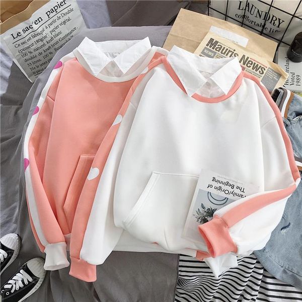 new womens fake two loose double collar shirt color matching plus velvet casual printing love thickened sweatshirt women, Black
new womens fake two loose double collar shirt color matching plus velvet casual printing love thickened sweatshirt women, Black