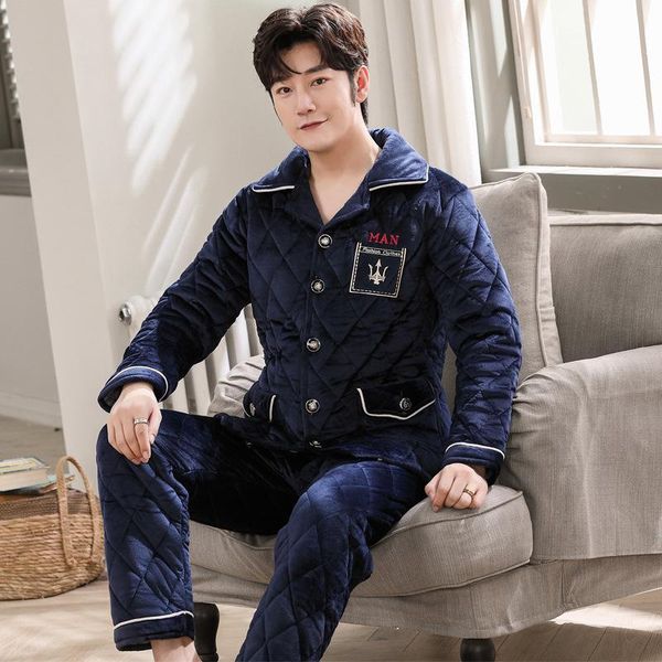 mimi winter men's pajamas thickened three layer cotton flannel warm suit plus size middle aged father's home clothes, Black;brown
mimi winter men's pajamas thickened three layer cotton flannel warm suit plus size middle aged father's home clothes, Black;brown